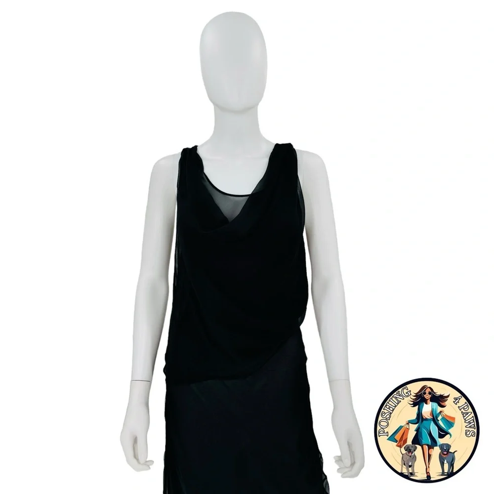 Christopher Esber Silk Formal Sheer Draped Cowl Tank Maxi Dress in Black Size 6 - Picture 3 of 12